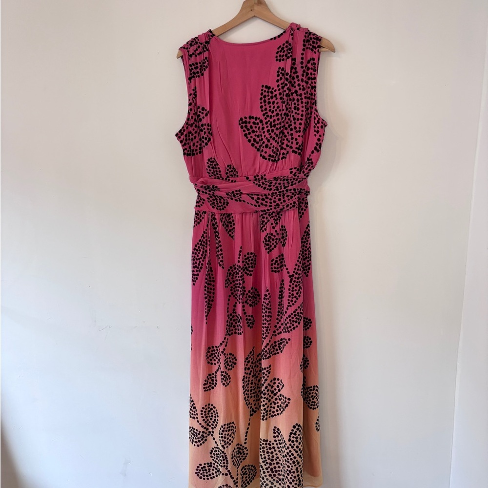 Anthropologie V-Neck Ombre Pink & Yellow Printed Chiffon Maxi Dress Sz L Lined - Picture 5 of 13